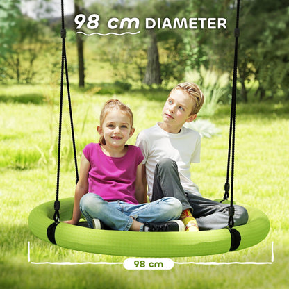 AIYAPLAY 100cm Diameter Nest Swing Seat for Kids with Height Adjustable Hanging Ropes for Outdoor, Playground, Garden, Green