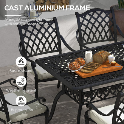 Outsunny 7 Pieces Aluminium Patio Dining Set with Umbrella Hole Black