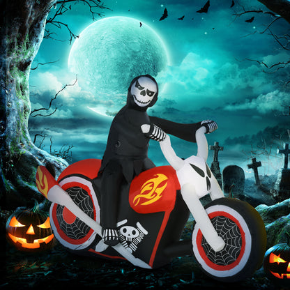 HOMCOM 1.8m Giant Inflatable Grim Reaper Motorcycle Halloween Decoration Ghost Flaming with LED Outdoor Air Blown Holiday D√É¬©cor