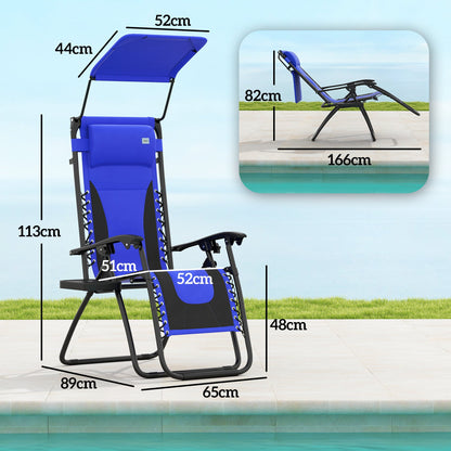 Outsunny Zero Gravity Lounger Chair, Folding Reclining Patio Chair with Shade Cover, Padded Seat, Cup Holder, Soft Cushion and Headrest for Poolside, Camping, Blue