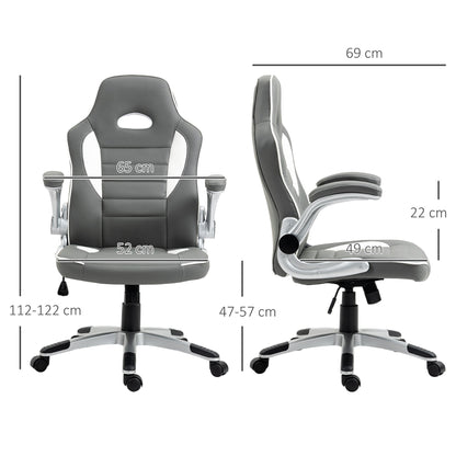 Vinsetto Computer Gaming Chair, Office Desk Swivel Chair, PU Leather Racing Chair with 90√Ç¬∞ Flip-up Armrest, Adjustable Height and Rolling Wheels, Grey