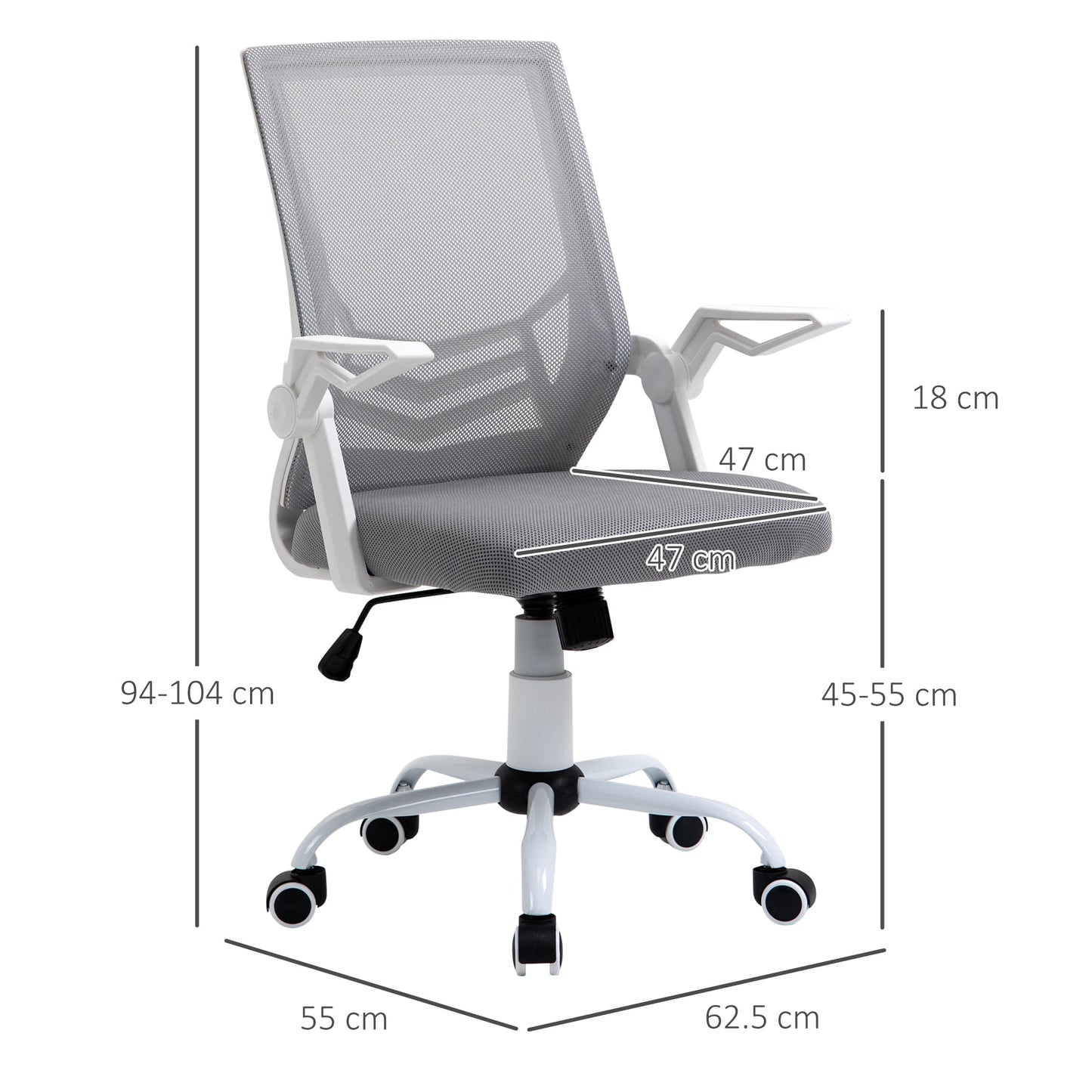 Vinsetto Office Chair, Ergonomic Desk Chair, Executive Computer Chair with 90√Ç¬∞ Flip-up Armrest and Lumbar Support, Adjustable Height for Home/Office, Grey