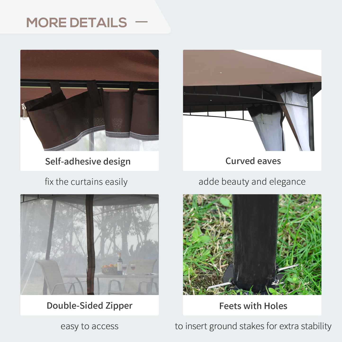 Outsunny 3 x 3 meter Patio Metal Gazebo Square Outdoor Party Wedding Canopy Shelter w/Mesh - Brown