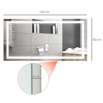 HOMCOM LED Bathroom Mirror, 120Wx60HX4D cm-Silver