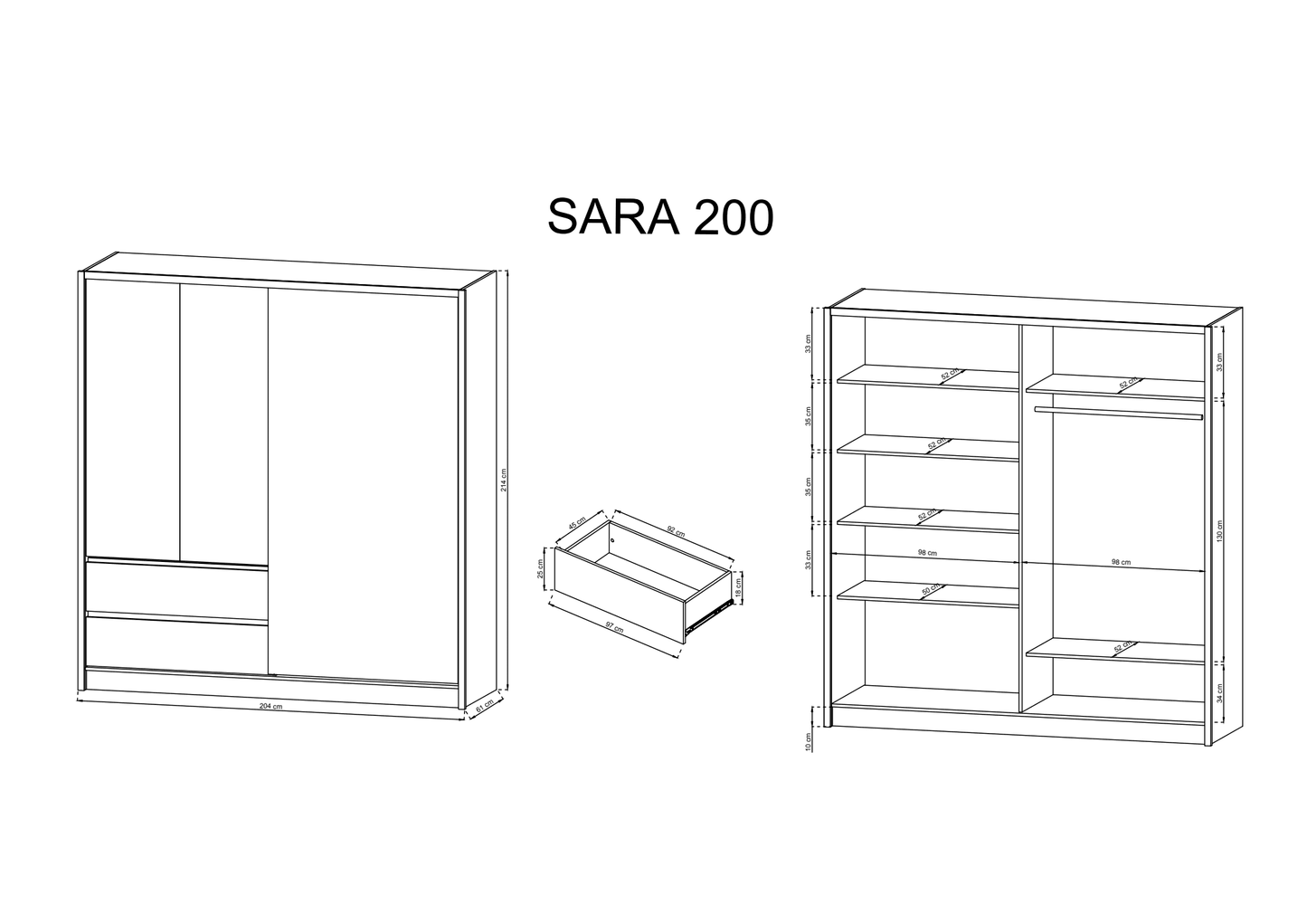 Sara Sliding Door Wardrobe 204cm