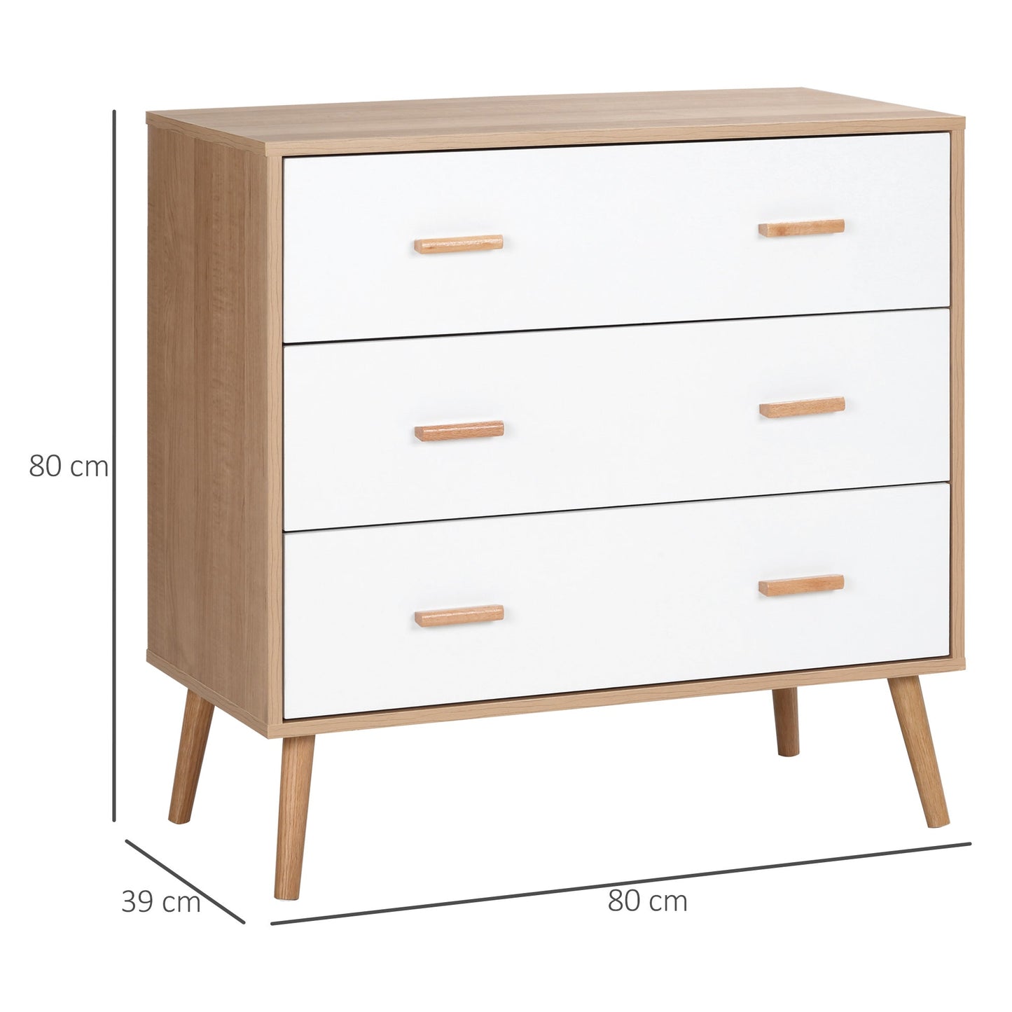 HOMCOM Chest of Drawers with 3 Drawers, Bedroom Cabinet, Storage Organizer for Living Room, White and Natural