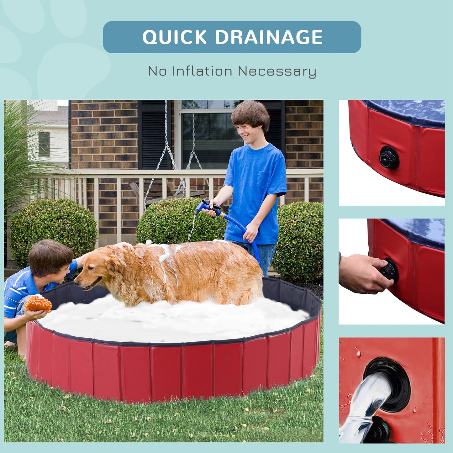 PawHut Foldable Dog Paddling Pool Pet Cat Swimming Pool Indoor/Outdoor Collapsible Summer Bathing Tub Shower Tub Puppy Washer (√é¬¶160 √É‚Äî 30H cm, Red)