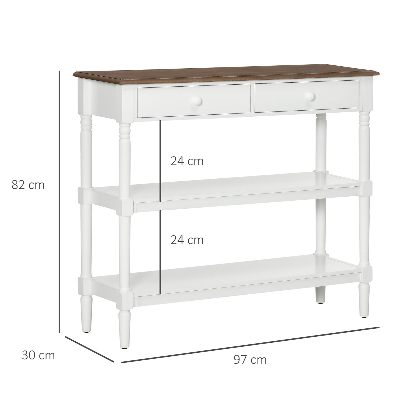 HOMCOM Console Table, Farmhouse Hallway Table with Storage Shelves and 2 Drawers, Narrow Sofa Table with Pine Wood Legs for Living Room, Entryway, White