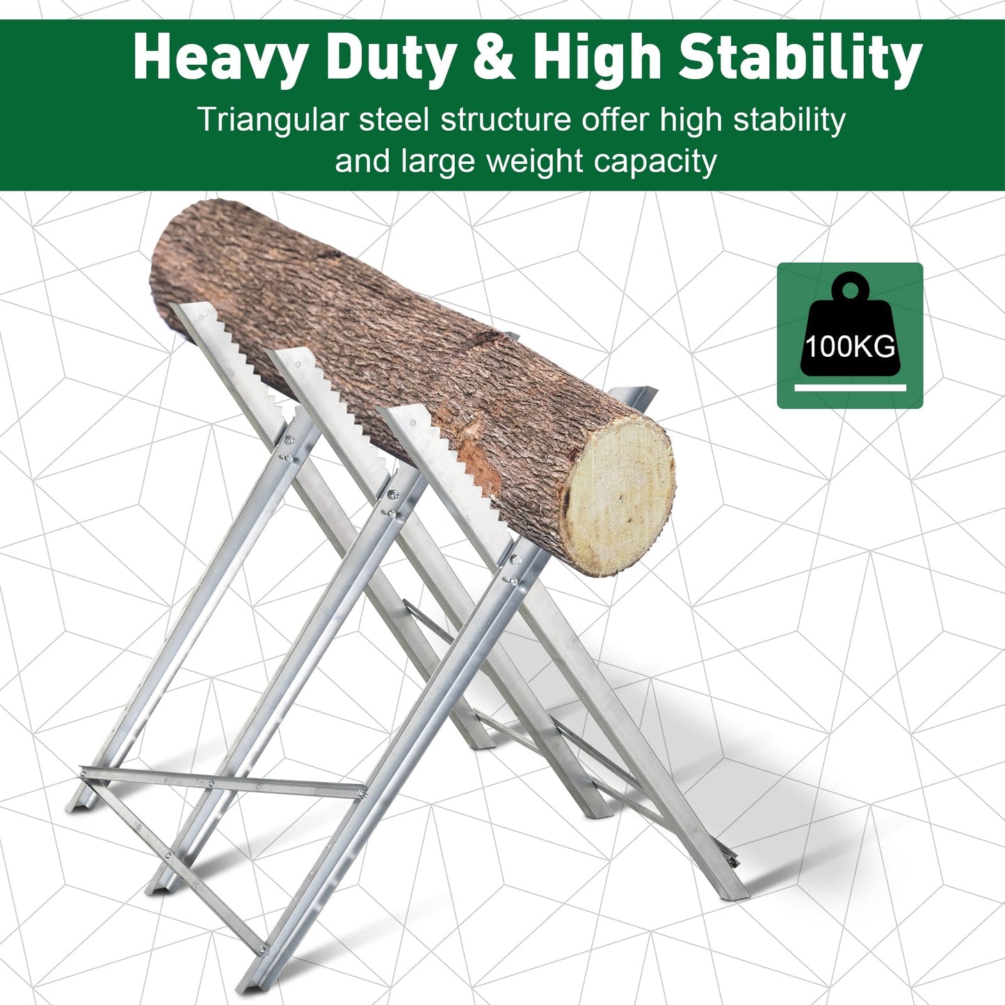 DURHAND Portable Sawhorse Heavy Duty Steel Adjustable Work Support, Foldable Sawhorse Stand 100 kg Weight Capacity, Silver Tone