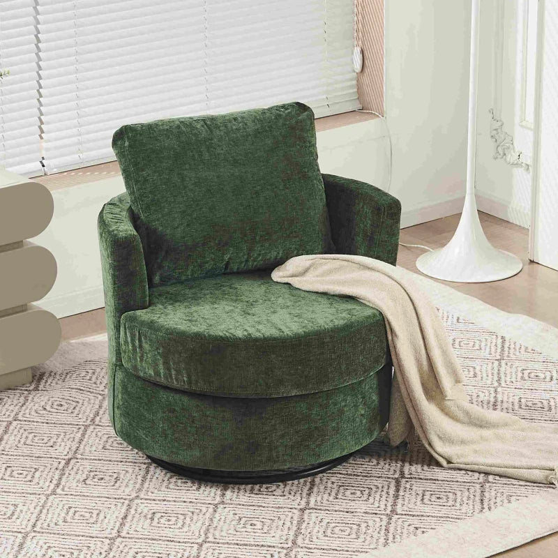 Chenille Swivel Office Chair with Back Cushion, Foam Padding, Wooden Frame, 360° Rotation, 78.5x83x86 cm, Green