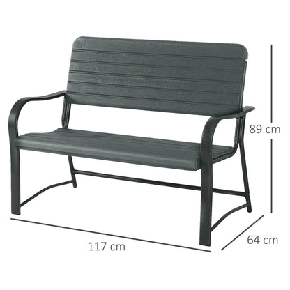 Outsunny Metal Frame 2 Seater Bench-Black, Atrovirens Slat