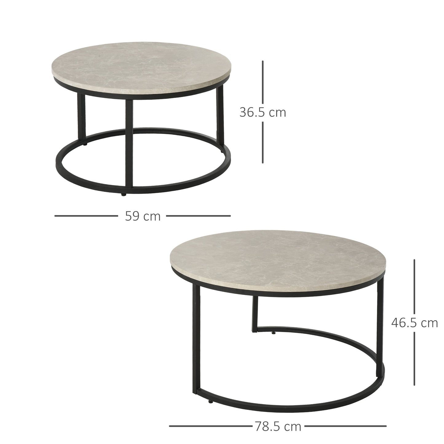 HOMCOM Set of Two Marble-Effect Stacking Tables - Wood Grey