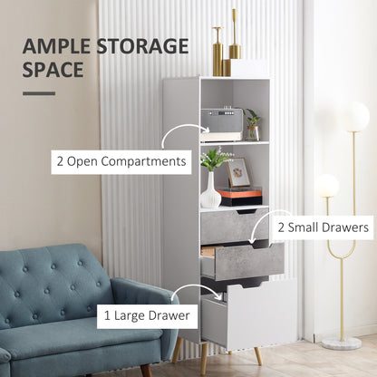 HOMCOM Freestanding Bookcase, Display Unit, Storage Cabinet with 3 Drawers, 2 Open Shelves for Office, Living Room, Study Room, White