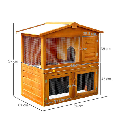 PawHut Wooden Rabbit Hutch House, Size (93.5x55x98 cm)