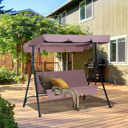 Outsunny 3 Seater Canopy Swing Chair Garden Rocking Bench Heavy Duty Patio Metal Seat w/ Top Roof - Brown