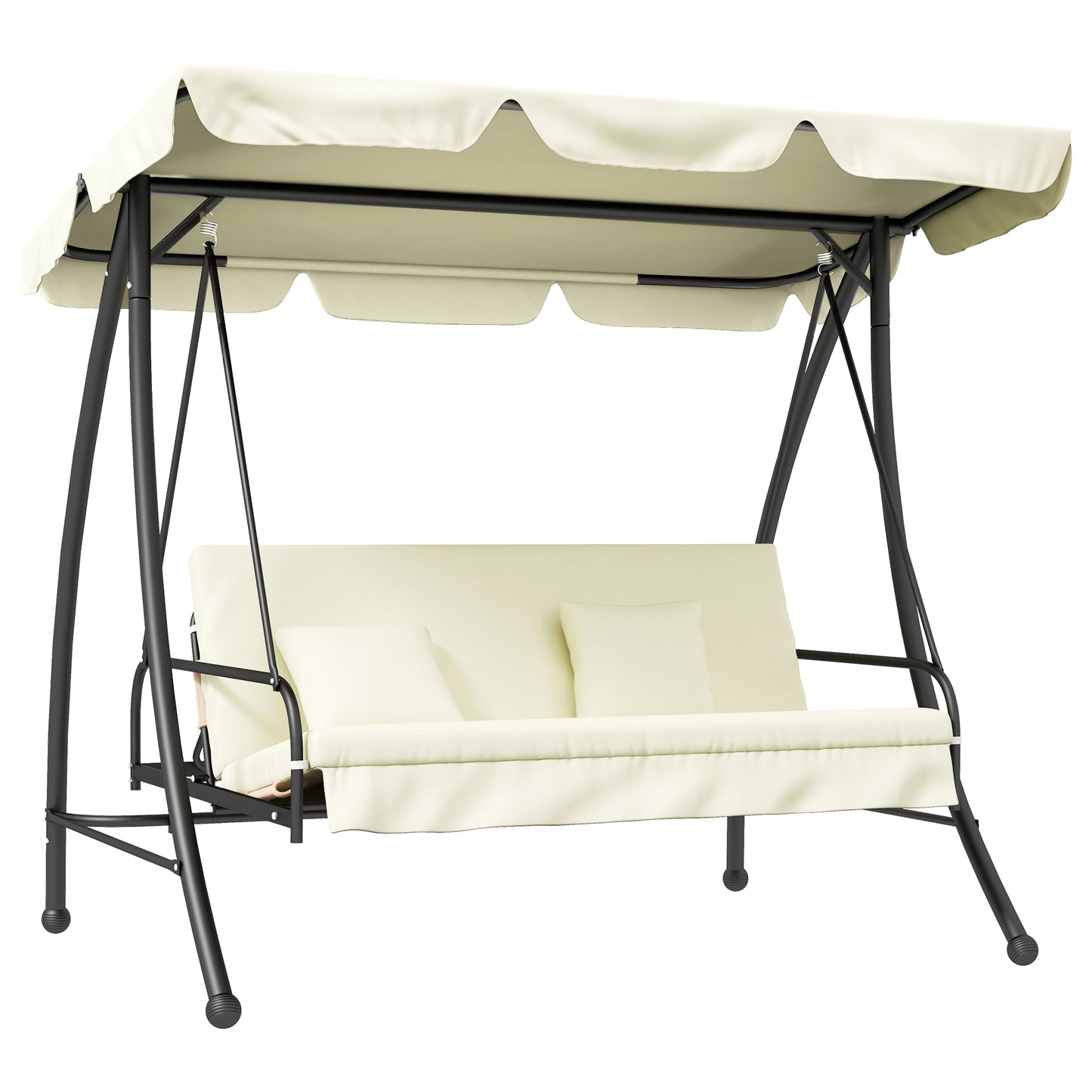 Outsunny 3 Seater Garden Swing Chair with Tilting Canopy - Cream White