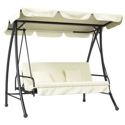 Outsunny 3 Seater Garden Swing Chair with Tilting Canopy - Cream White