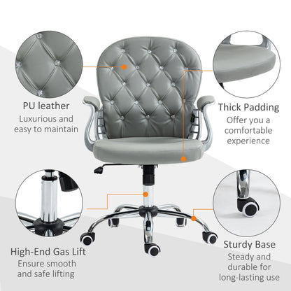 Vinsetto Office Chair Ergonomic 360√Ç¬∞ Swivel PU Diamante Padded Base 5 Castor Wheels for Home Work Grey