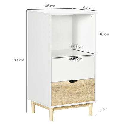 HOMCOM Modern Bookcase with Drawers and Open Shelf, Bookshelf, Storage Cabinet with Four Legs, White and Oak