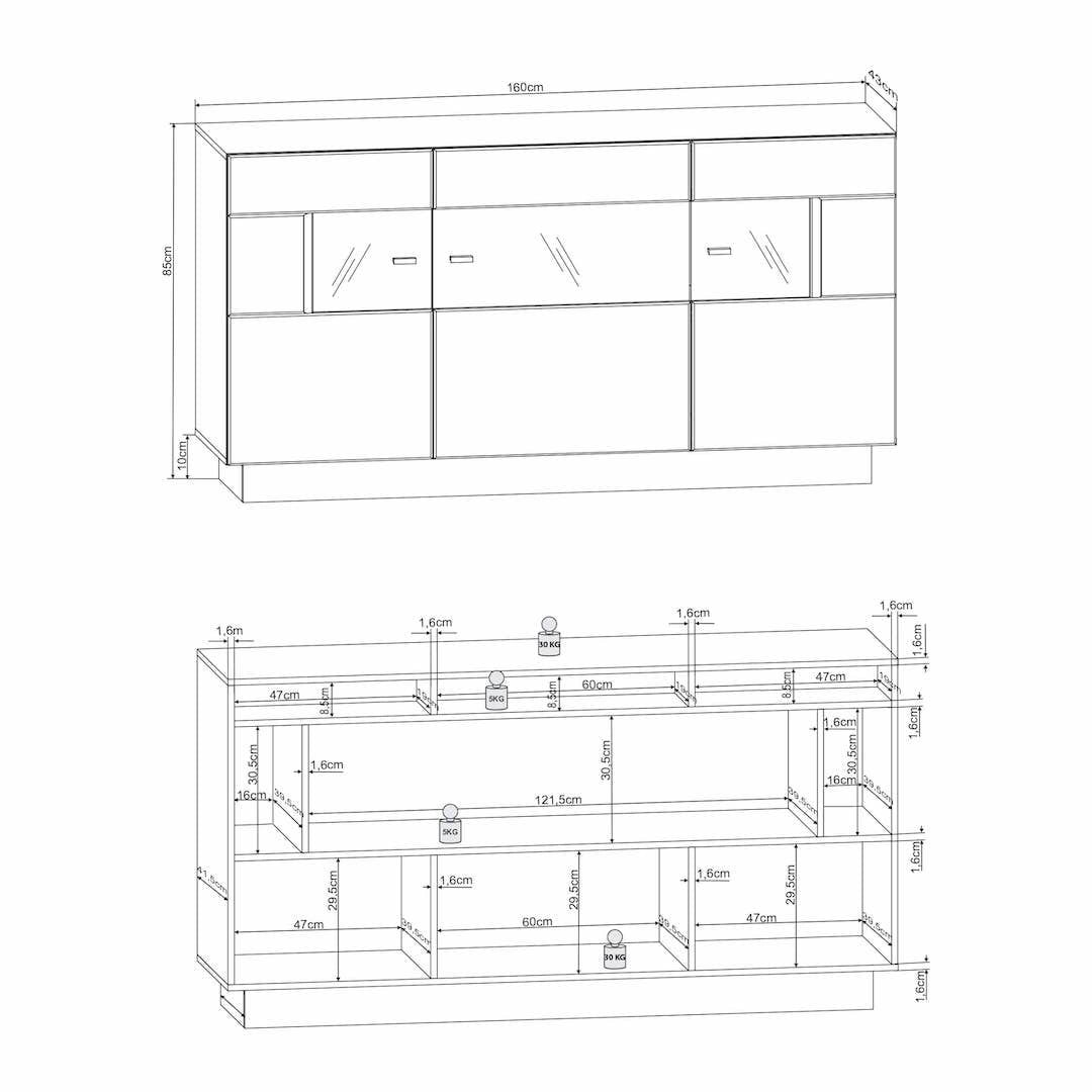 Nata 84 Display Sideboard Cabinet 160cm