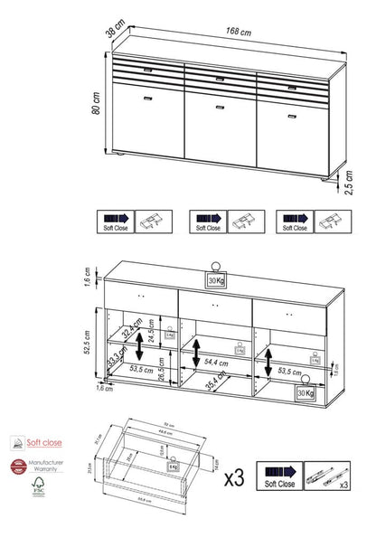 Solea 84 Sideboard Cabinet 168cm