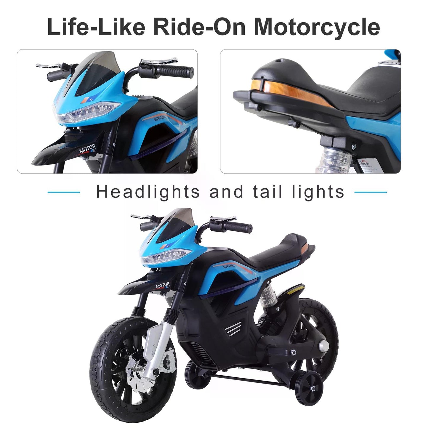 HOMCOM Kids Electric Motorbike 6V Ride On Battery Powered Motorcycle w/ Lights Music Forward Brake for 3-8 Years Old Blue