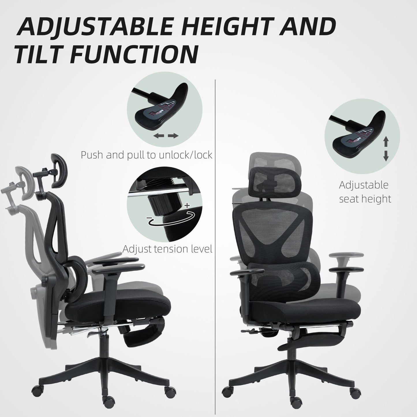 HOMCOM Ergonomic and Adjustable Office Chair - Black