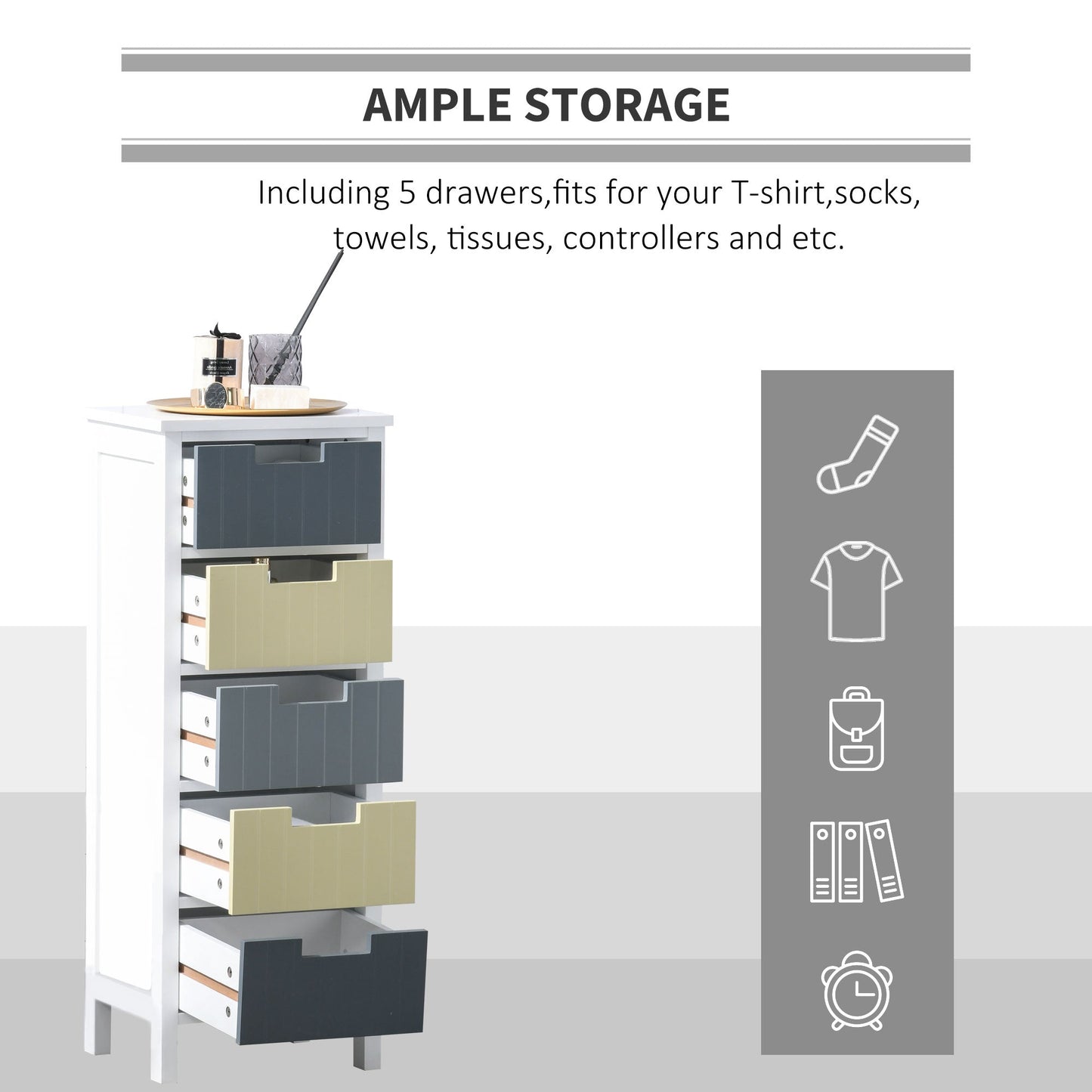 HOMCOM Storage Tower, Dresser Chest of Drawers, Wood Top, Organizer Unit for Closets Bedroom Nursery Room Hallway