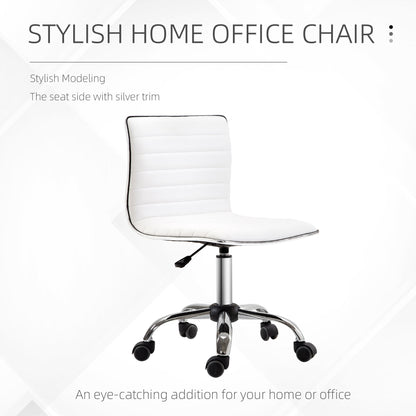 HOMCOM Adjustable Swivel Office Chair with Armless Mid-Back in PU Leather and Chrome Base - White