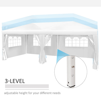 Outsunny 3 x 6 m Garden Pop Up Gazebo, Wedding Party Tent Marquee, Water Resistant Awning Canopy with Sidewalls, Windows, Carry Bag, White