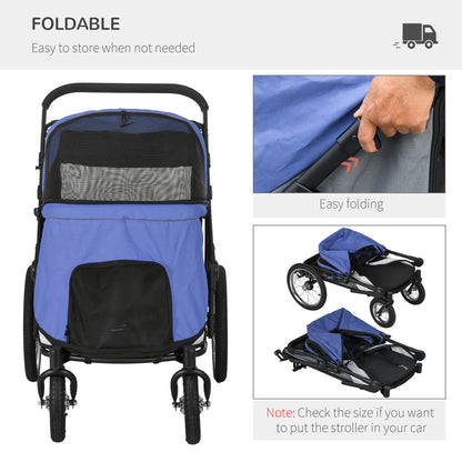 PawHut Foldable Pet Stroller, with Washable Cushion, Storage Bags, Safety Leash, for Medium, Large Dogs, Catts, Travel - Blue