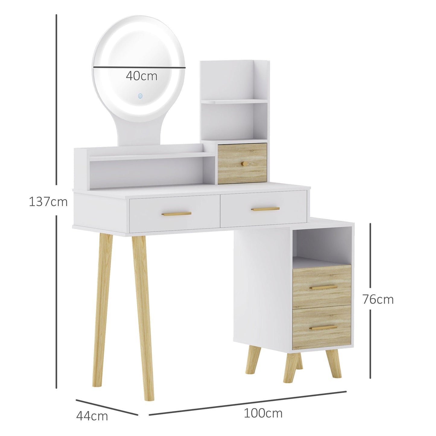 HOMCOM Elegant Dressing Table, with Storage - White