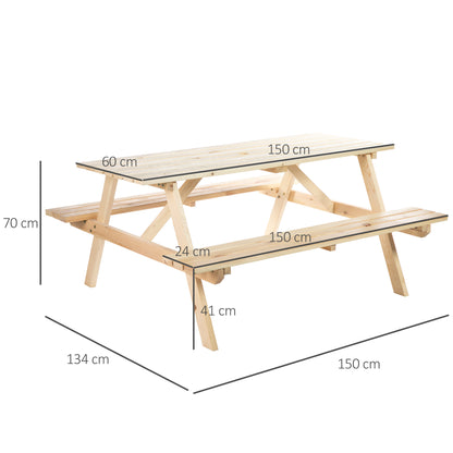 Outsunny 4 Seater Wooden Picnic Table Bench for Outdoor Garden or Patio with Parasol Cutout 150 cm