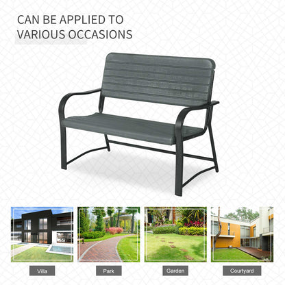 Outsunny Metal Frame 2 Seater Bench-Black, Atrovirens Slat