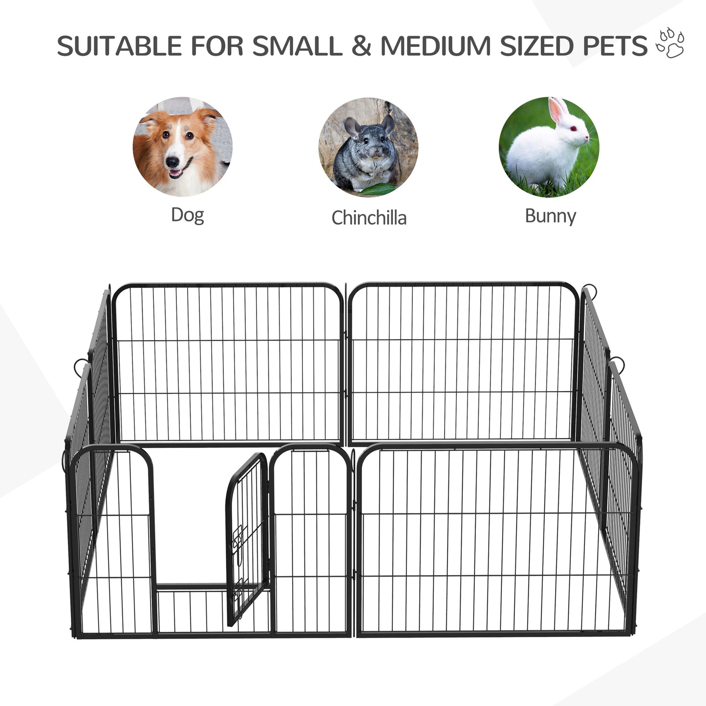 Pawhut Heavy Duty Dog pen 8 Panel Pet Puppy PlayPen Rabbit Hutch Run indoor outdoor Black, 80 x 60 cm