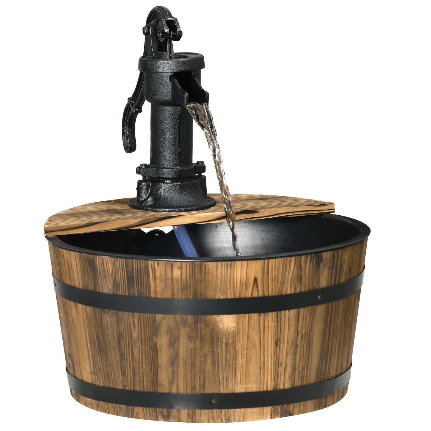 Outsunny Wooden Barrel Water Fountain Outdoor Garden Decorative Water Feature w/ Electric Pump