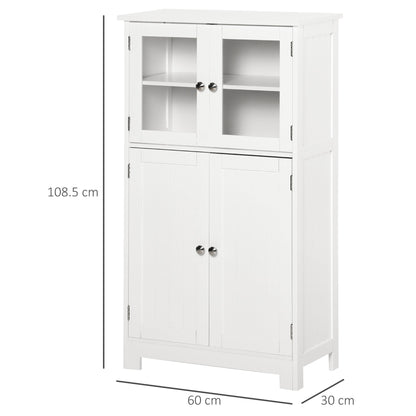 kleankin Bathroom Floor Cabinet, Freestanding Kitchen Cupboard with 2 Drawers, Adjustable Shelves and Tempered Glass Door, Wooden Storage Unit for Living Room Kitchen Hallway