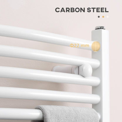 HOMCOM Curved Heated Towel Rail, Hydronic Bathroom Ladder Radiator Towel Warmer For Central Heating 600mm x 700mm, White