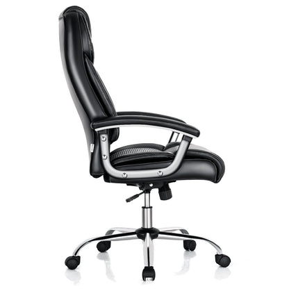 PVC Leather High-back Executive Chair with Padded Armrests-Black