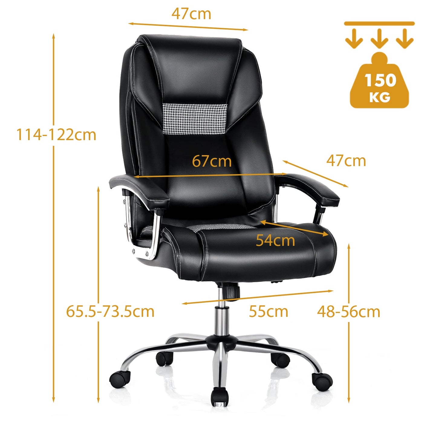 PVC Leather High-back Executive Chair with Padded Armrests-Black