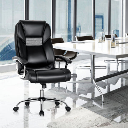 PVC Leather High-back Executive Chair with Padded Armrests-Black