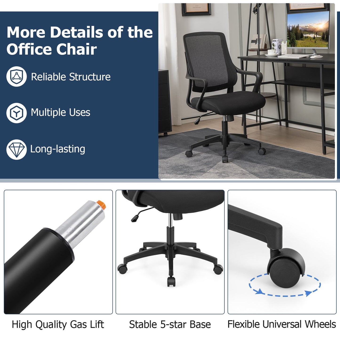 Ergonomic Office Chair with Wheels-Black