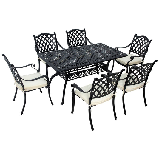 Outsunny 7 Pieces Aluminium Patio Dining Set with Umbrella Hole Black