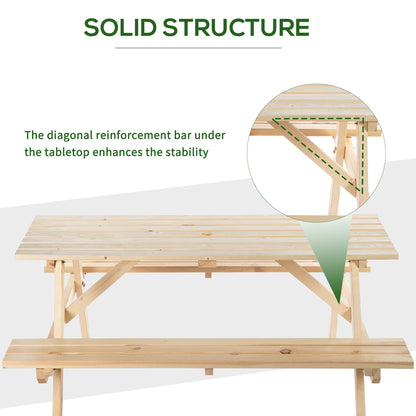 Outsunny 4 Seater Wooden Picnic Table Bench for Outdoor Garden or Patio with Parasol Cutout 150 cm