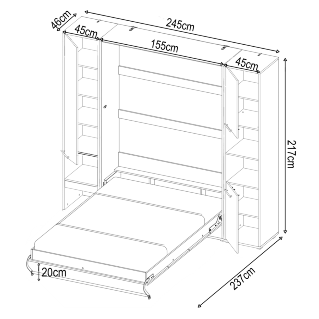 CP-01 Vertical Wall Bed Concept Pro 140cm with Storage Cabinets