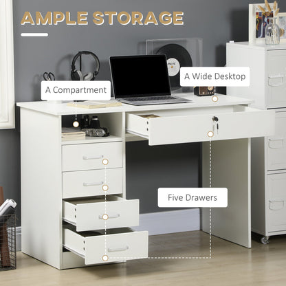 HOMCOM Computer Desk, Home Office Desk with Lockable Drawer, Storage Shelf for Study Bedroom, 110 x 50 x 76 cm, White