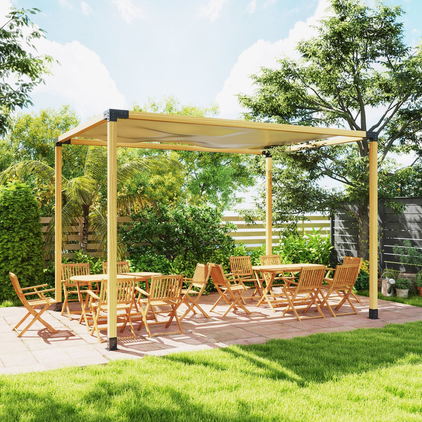 Outsunny Pergola Kit, DIY Pergola Brackets with 3-Way Pergola Corner Brackets and Post Base for 4" x 4" (Actual 3.6" x 3.6") Lumber, 8 PCS Includes Screws