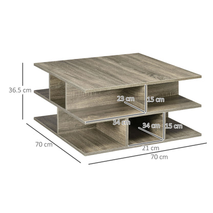 HOMCOM Square Coffee Tables for Living Room, Modern Cocktail Table with Multiple Storage Shelves, 70 x 70 x 36.5 cm, Grey