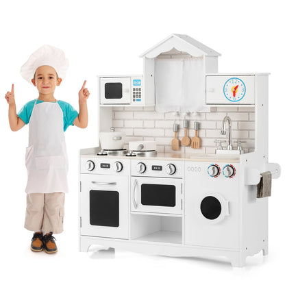 Wooden Pretend Kitchen Toys with Knobs and Open Shelf