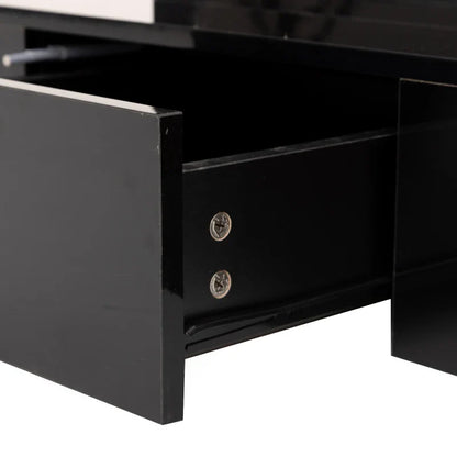 High-Gloss Coffee Table with Drawer, Two Storage Levels and LED Light, 100x50x39 cm, Black